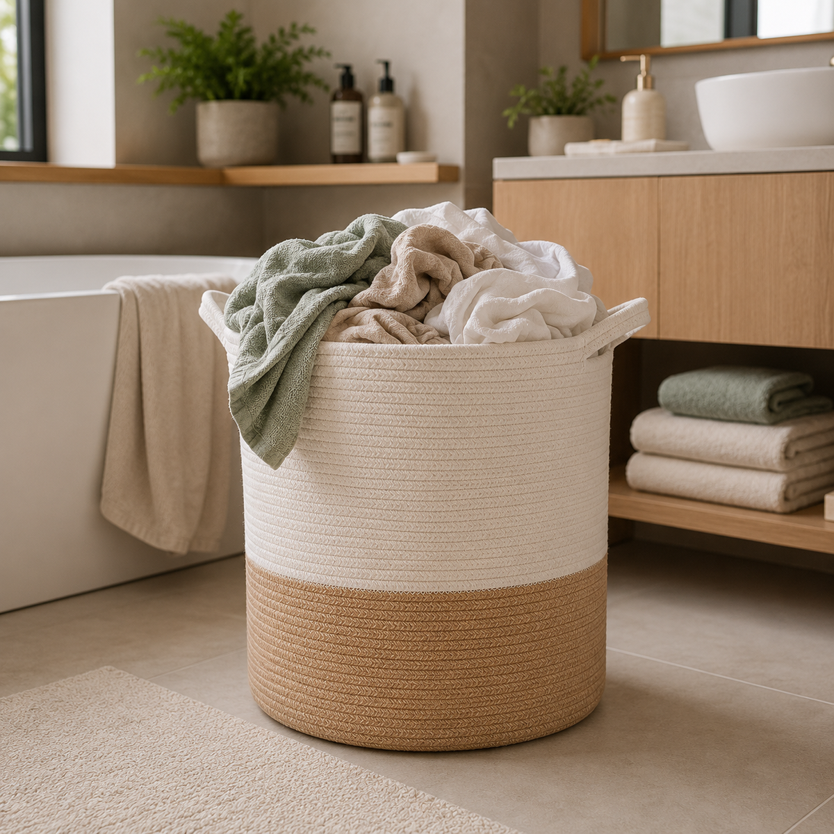 Panier à linge en osier blanc