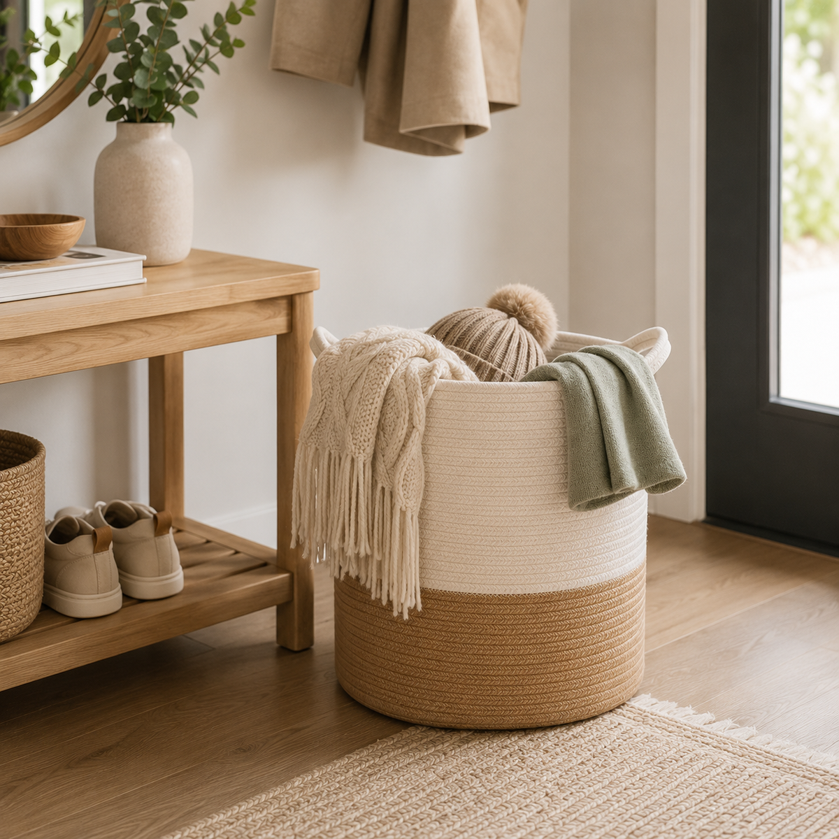 Panier à linge en osier blanc