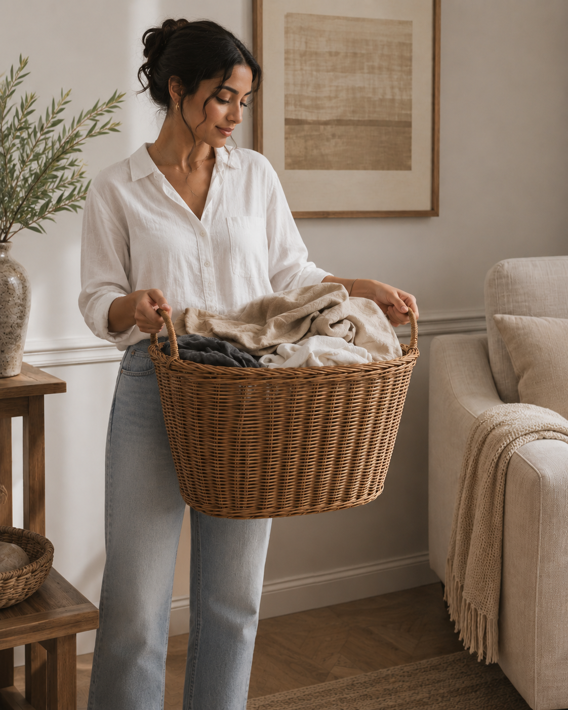 Panier à linge en osier ovale