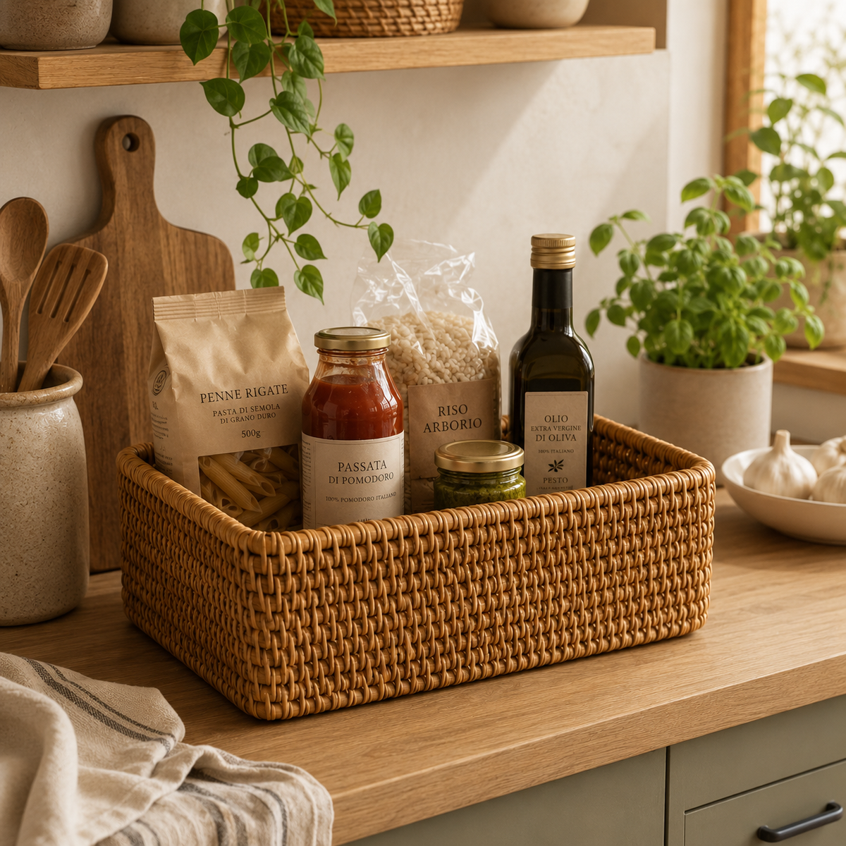 Panier de rangement en osier tressé à la main