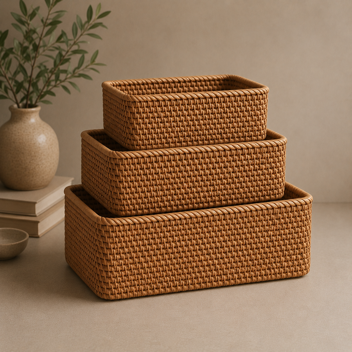 Panier de rangement en osier tressé à la main