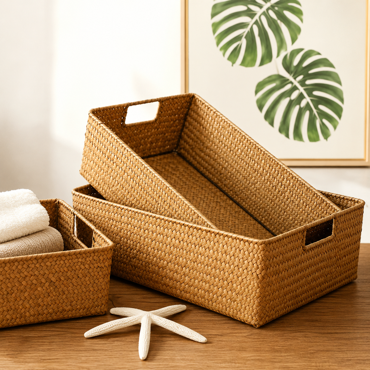 Panier  rangement en osier réctangulaire
