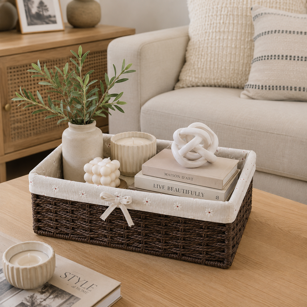 Panier rangement en osier coton bio