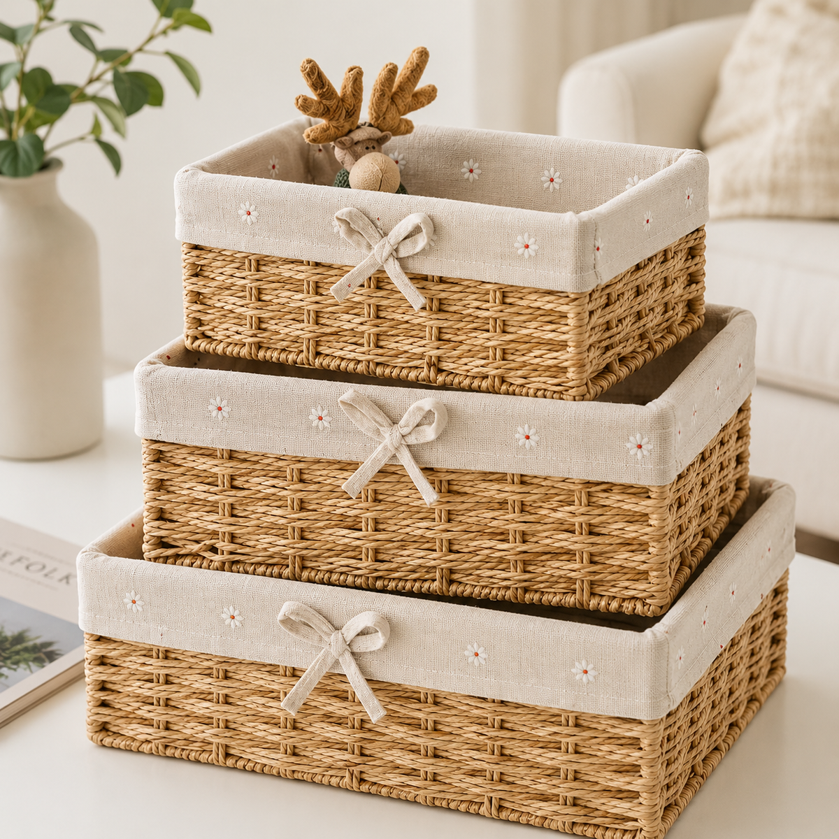 Panier rangement en osier coton bio