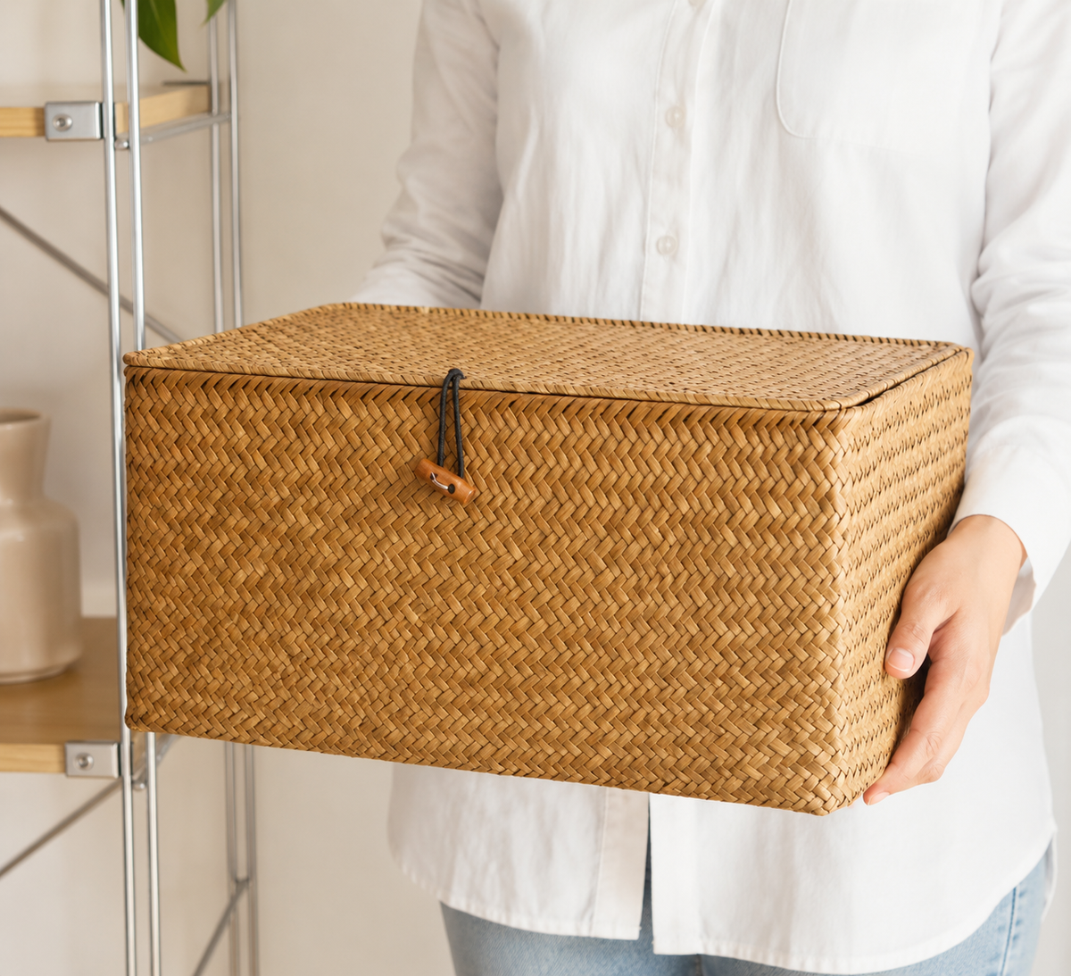 Panier rangement en osier avec fermeture