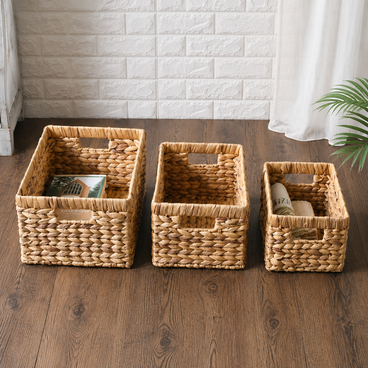 Lot de 3 paniers rangement en osier tissé