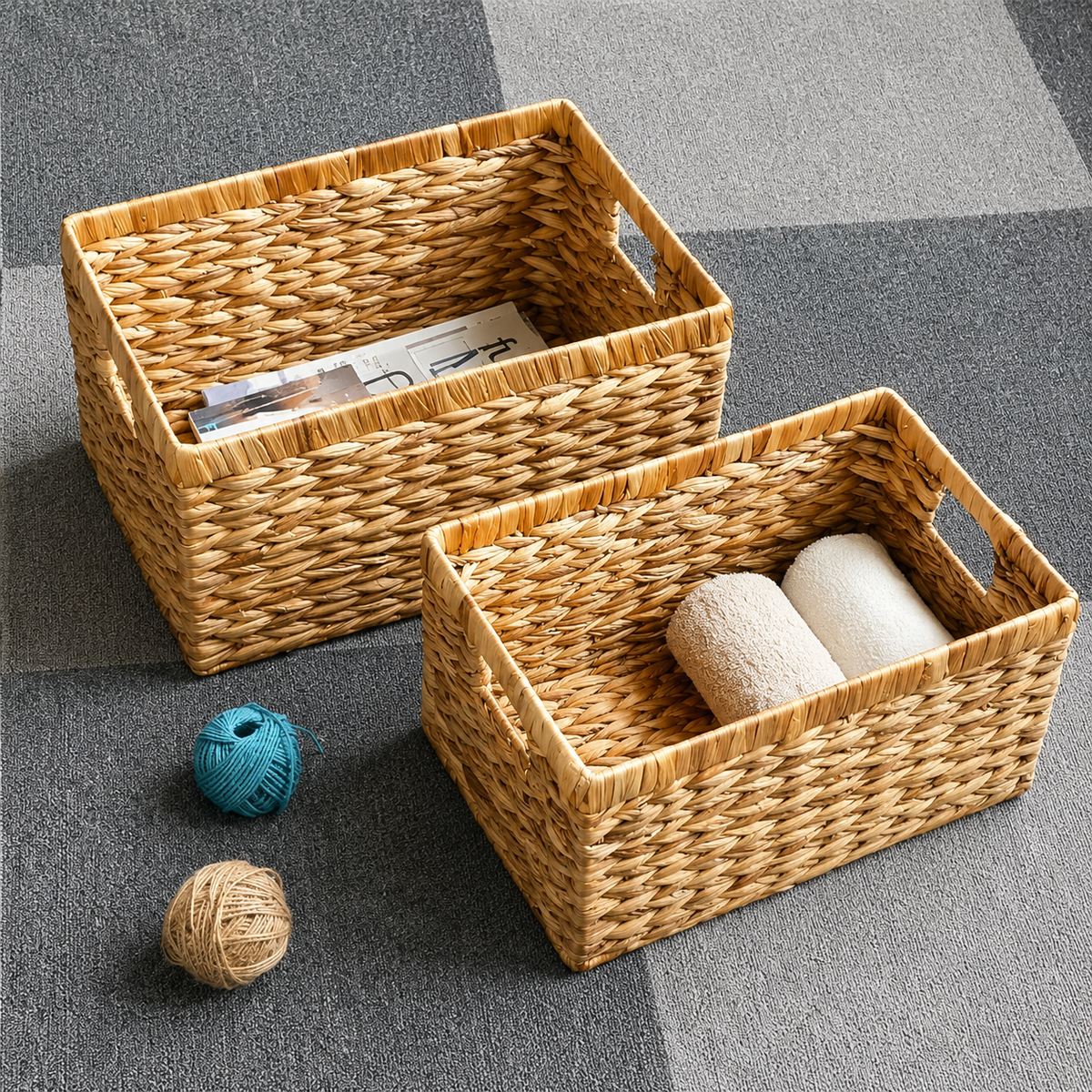 Lot de 3 paniers rangement en osier tissé