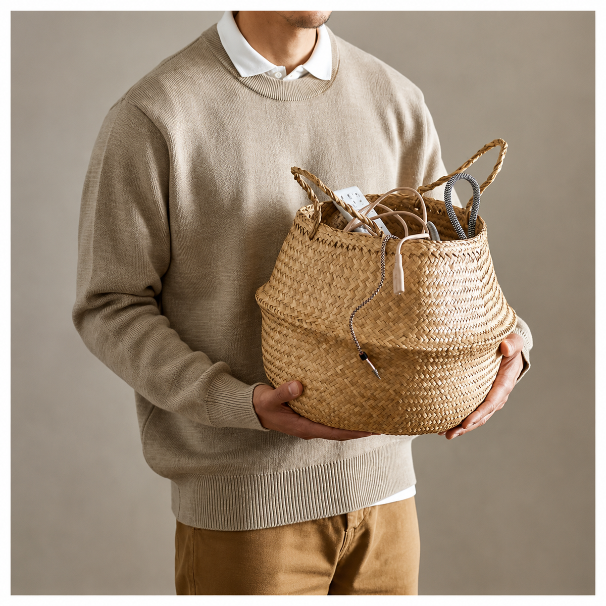 Panier de rangement en osier multifonction