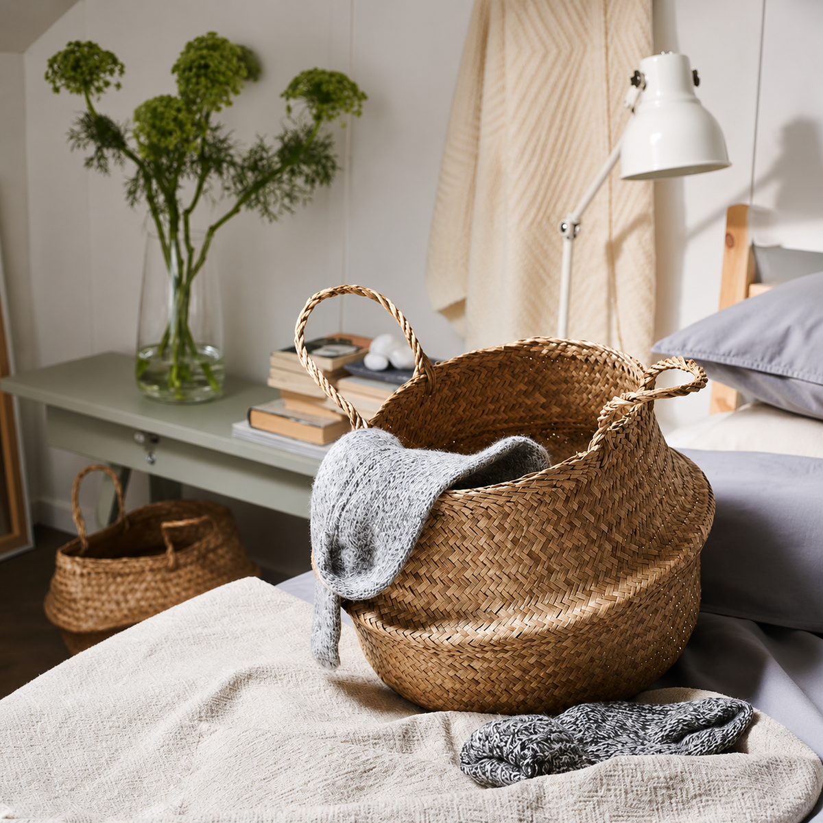 Panier de rangement en osier multifonction