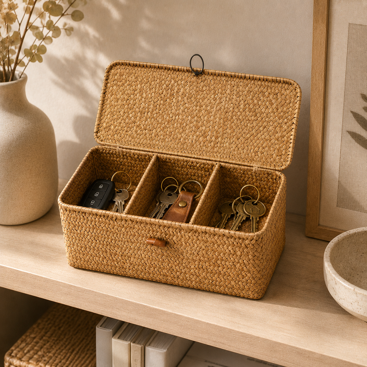 Panier rangement en osier avec compartiment