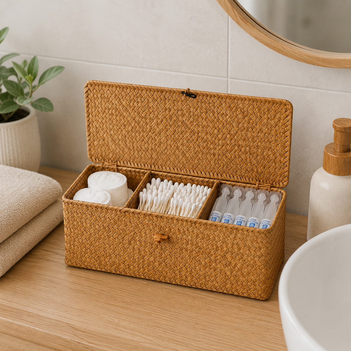 Panier rangement en osier avec compartiment