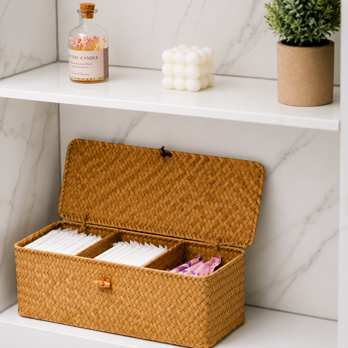 Panier rangement en osier avec compartiment