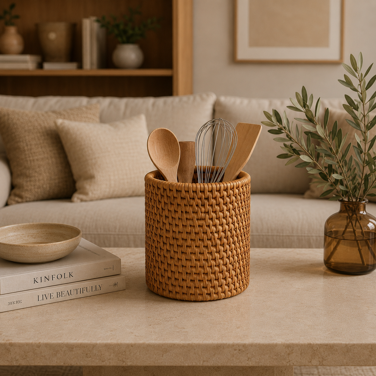 Panier rangement en osier style pot