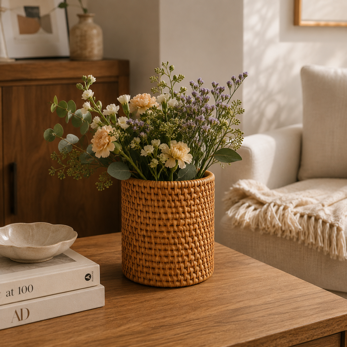 Panier rangement en osier style pot