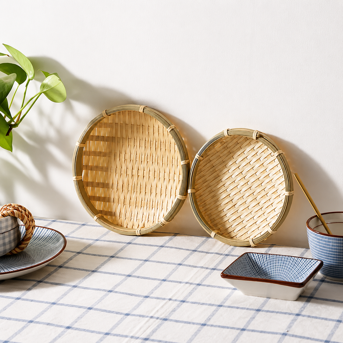 Lot de 5 panier rangement en osier et bambou
