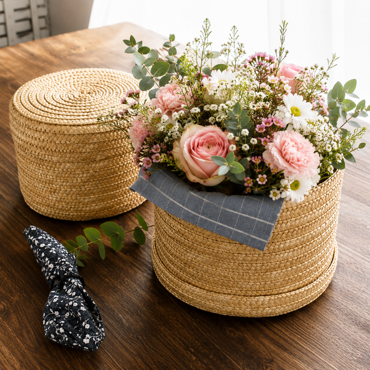 Lot de 3 panier rangement en osier avec couvercle