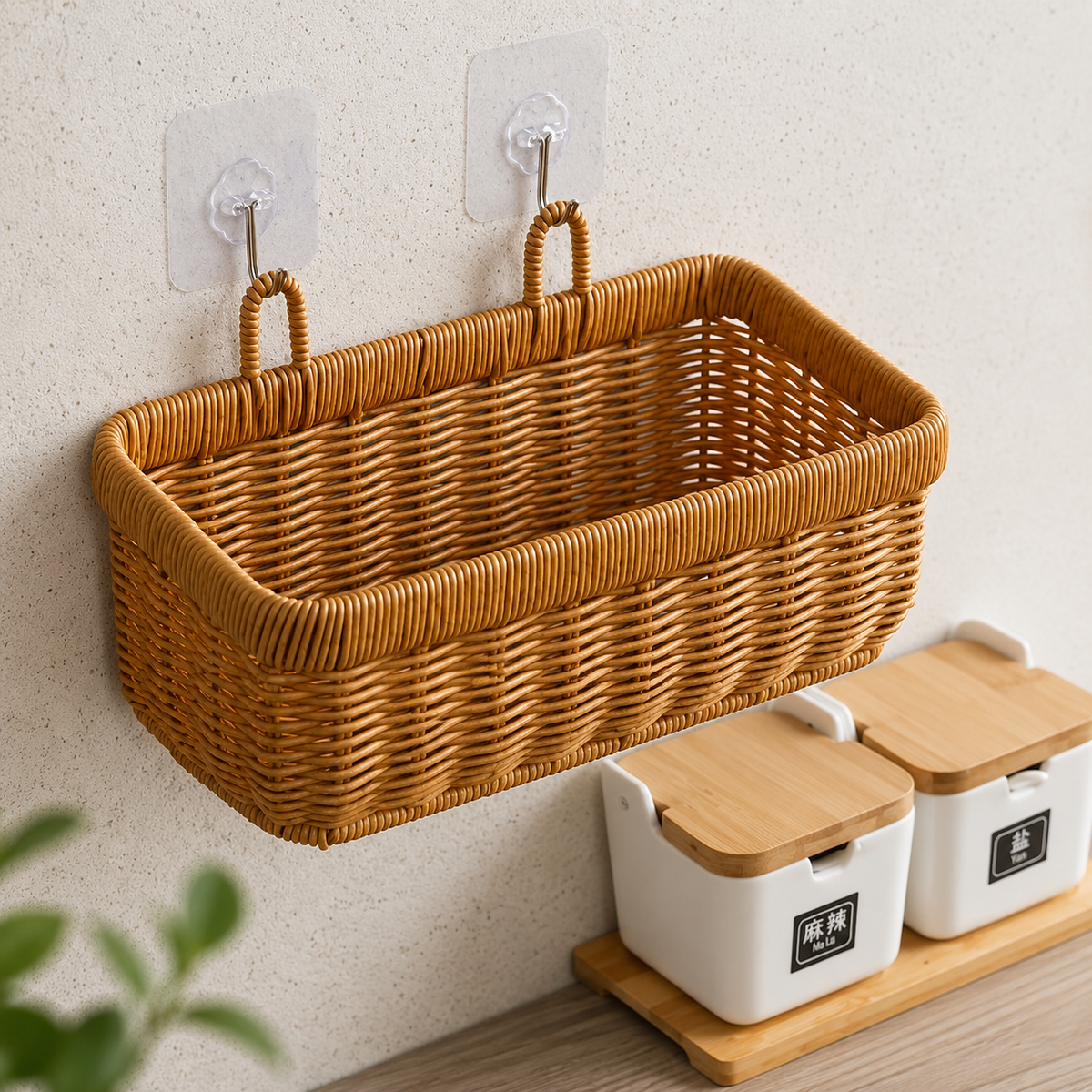 Panier rangement en osier murale rectangulaire