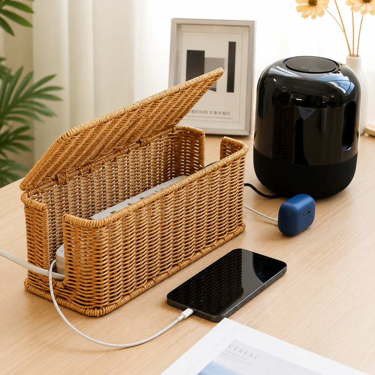 Panier rangement ignifugé style osier pour câble
