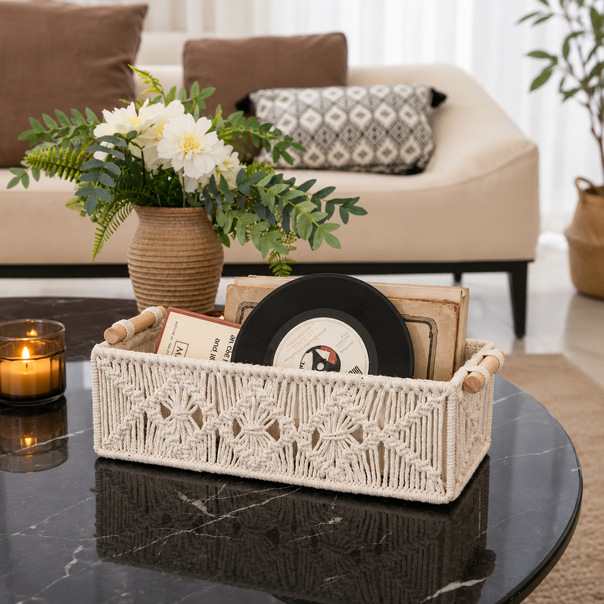 Panier rangement en osier scandinave