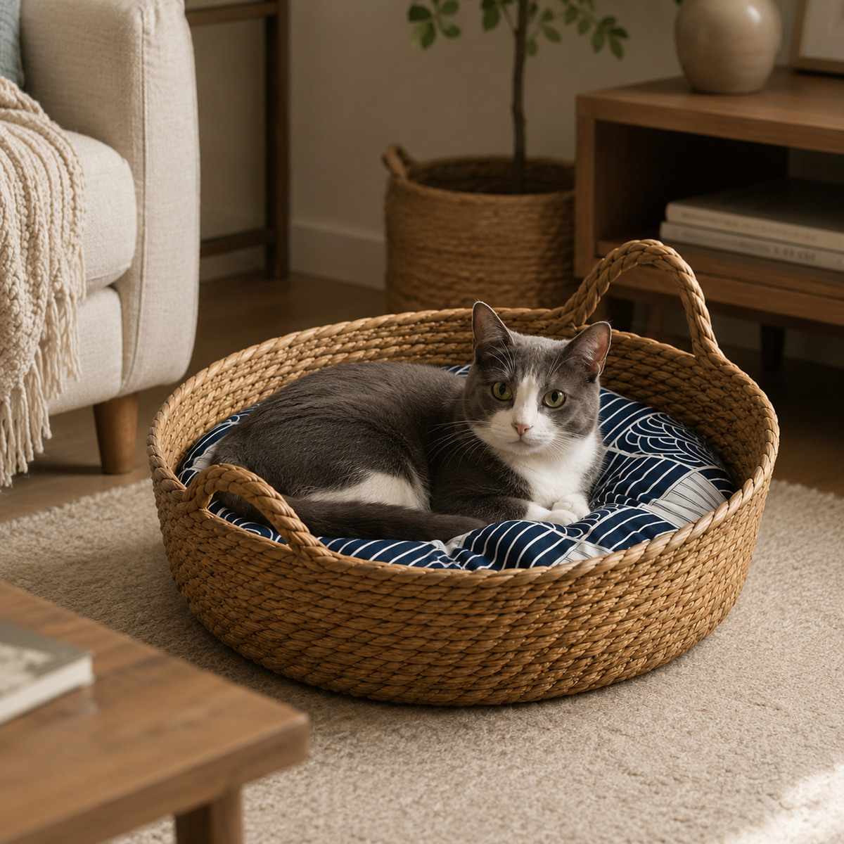 Panier pour chat en osier avec matelas