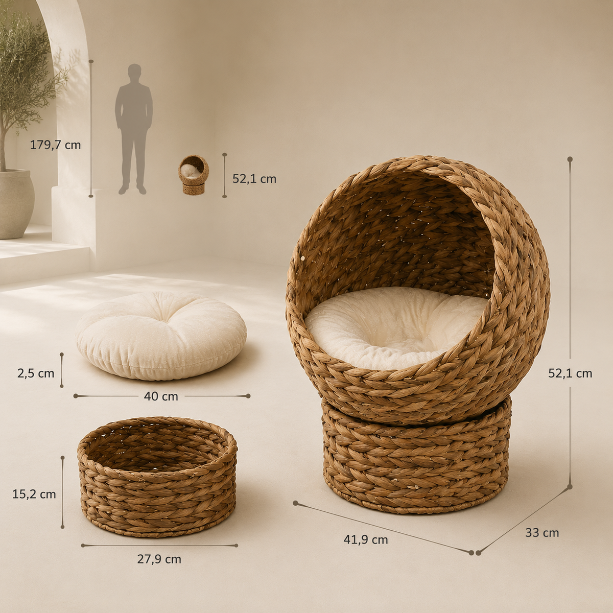 Panier surélevé pour chat en osier tissé a la main
