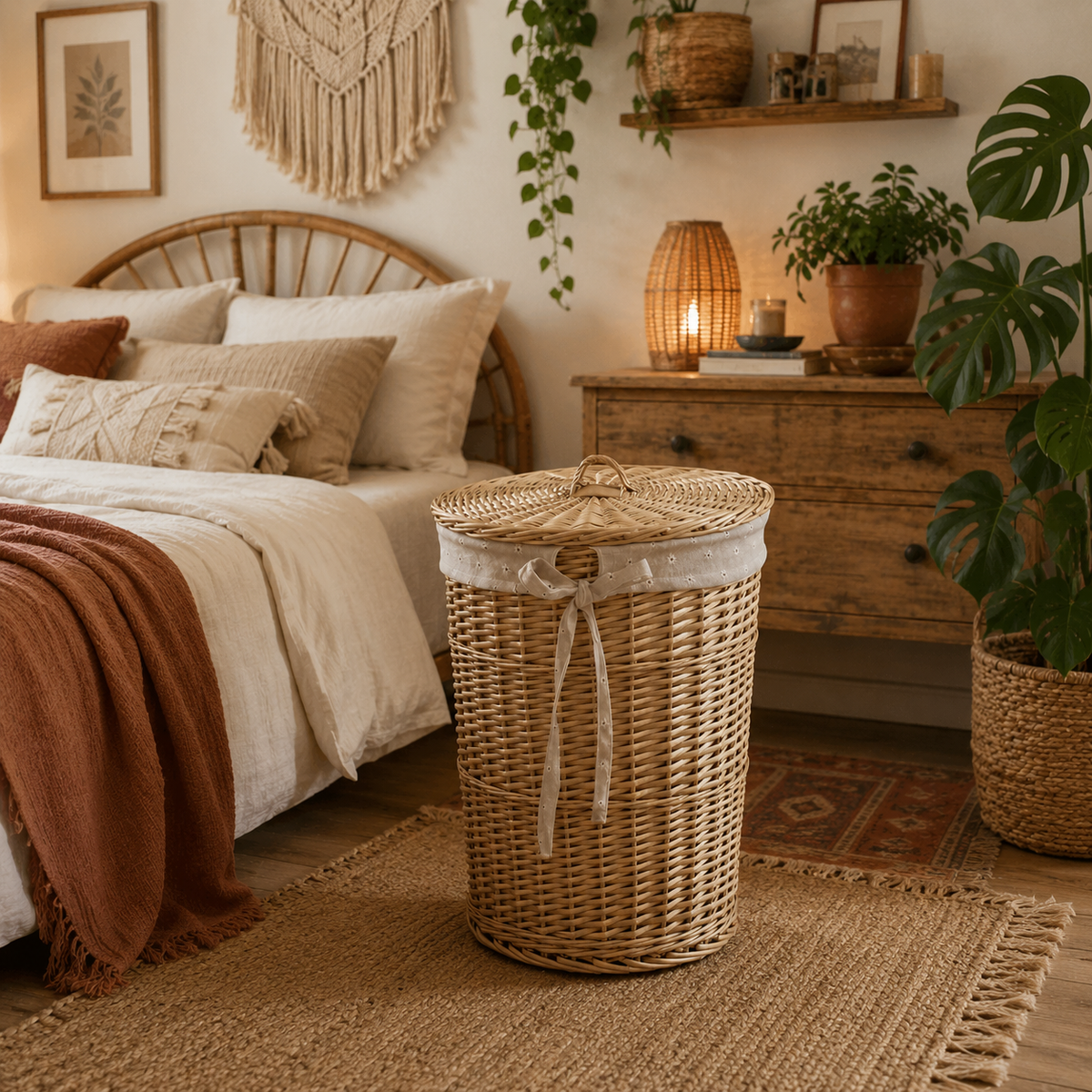 Panier à linge osier rond avec couvercle