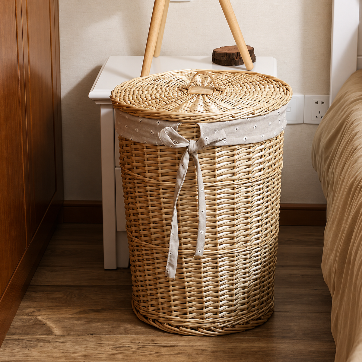 Panier à linge osier rond avec couvercle