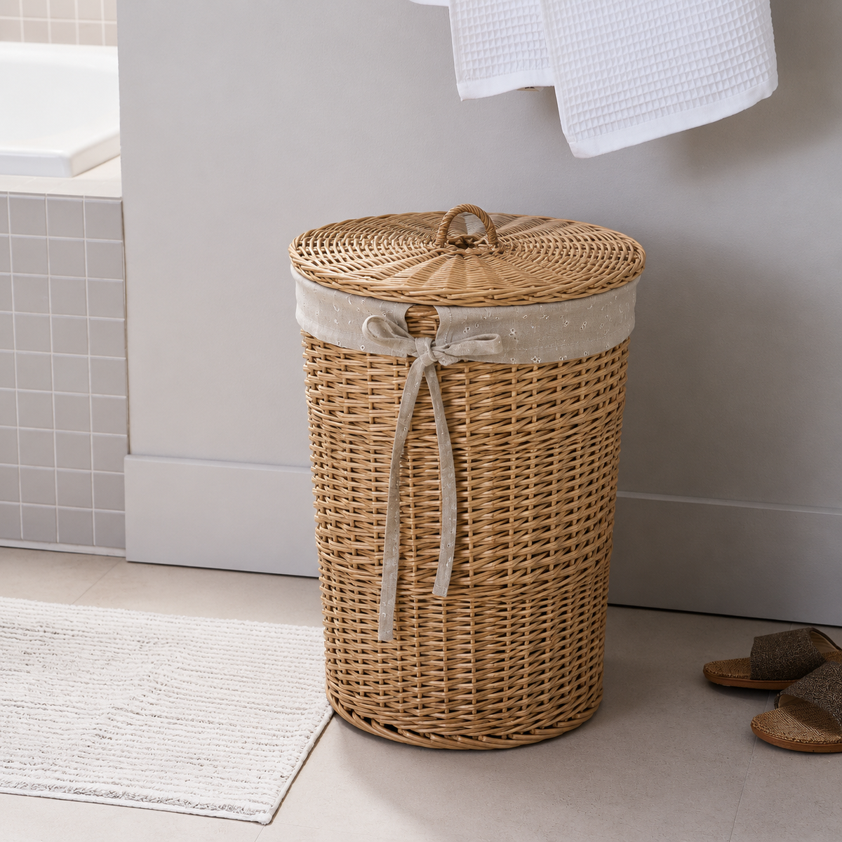 Panier à linge osier rond avec couvercle