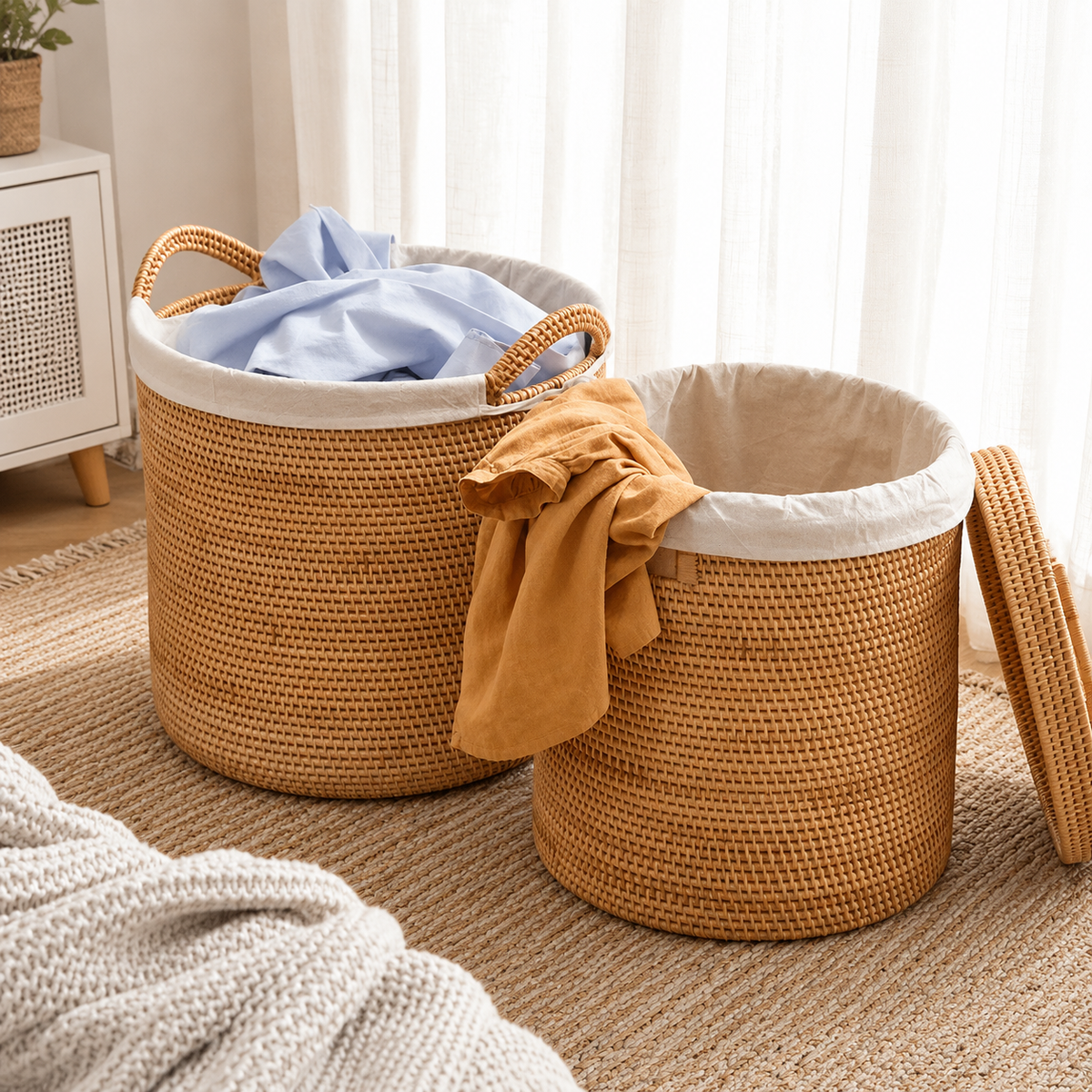 Panier à linge rond en osier