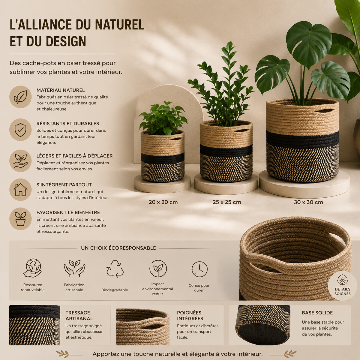 Cache pots en osier et jute – vue 7