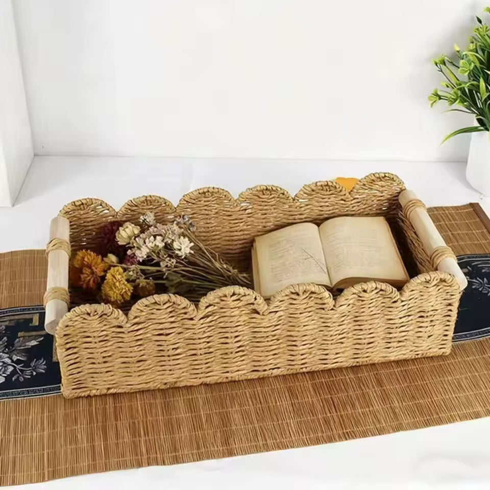 Panier rangement en osier a bord festonné – vue 5