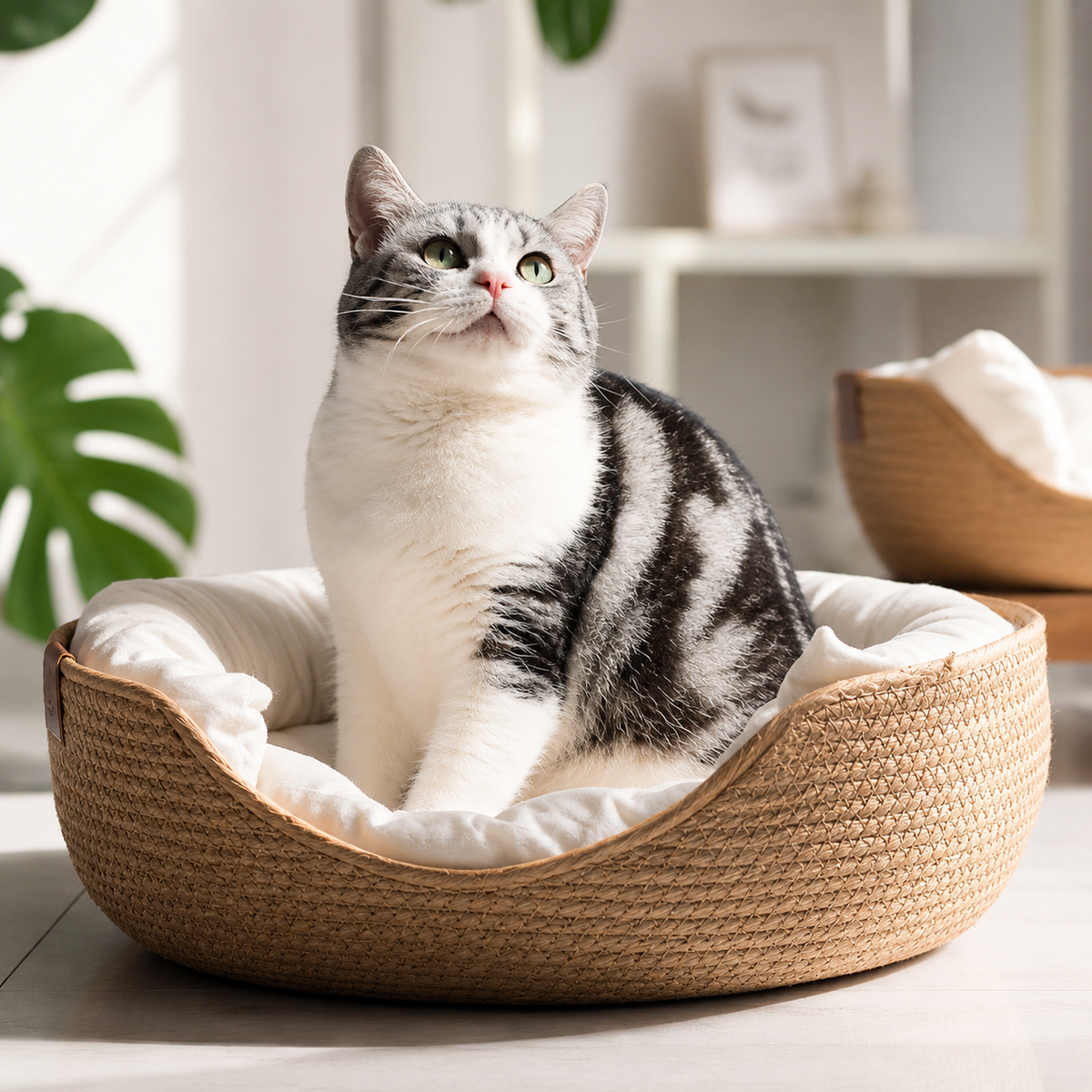 Panier pour chat en osier design