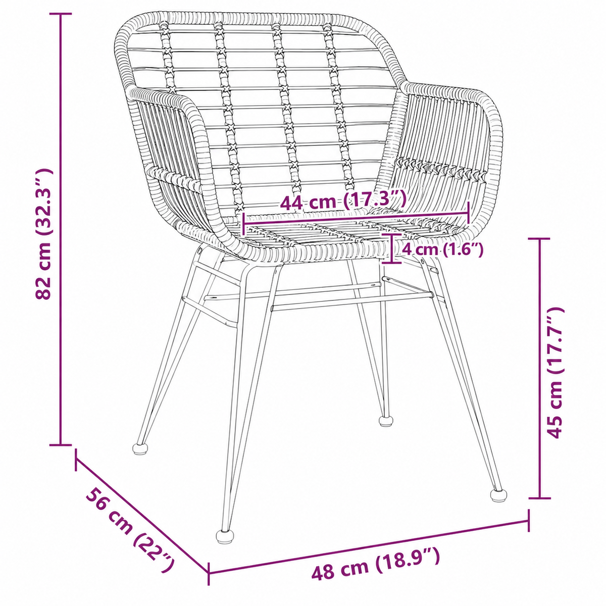 Ensemble bistro - 1 table + 2 chaises en osier – vue 9