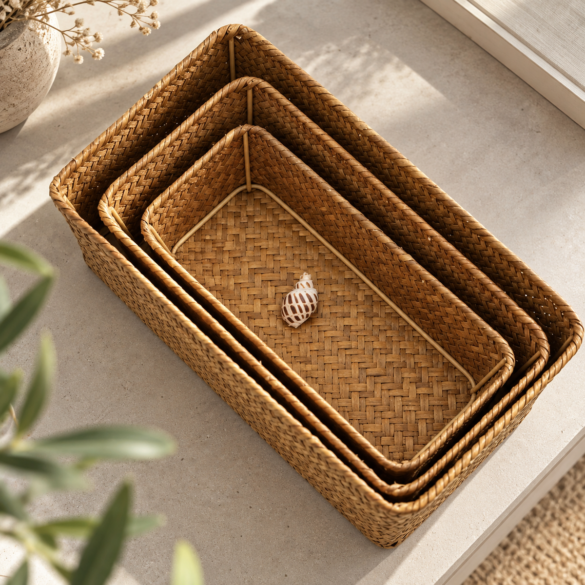 Panier de rangement rectangulaire en osier tressé – vue 6