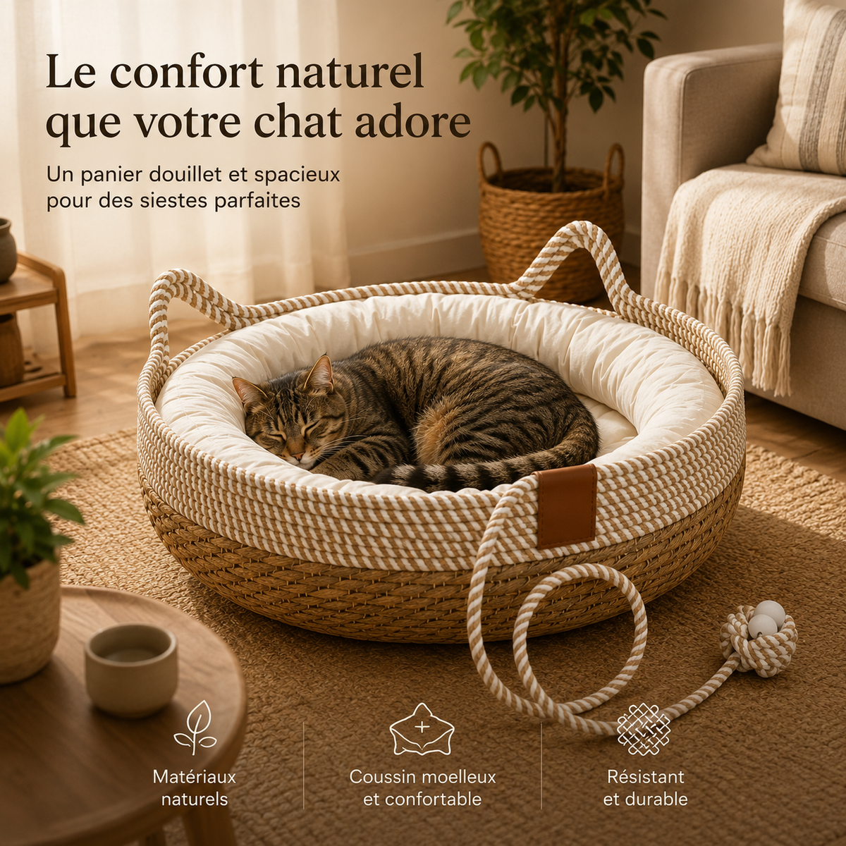 Panier pour chat en osier style oreille de chat