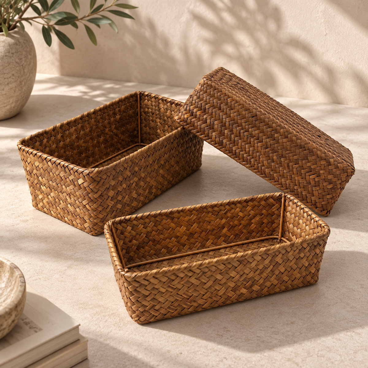 Panier de rangement rectangulaire en osier tressé – vue 7