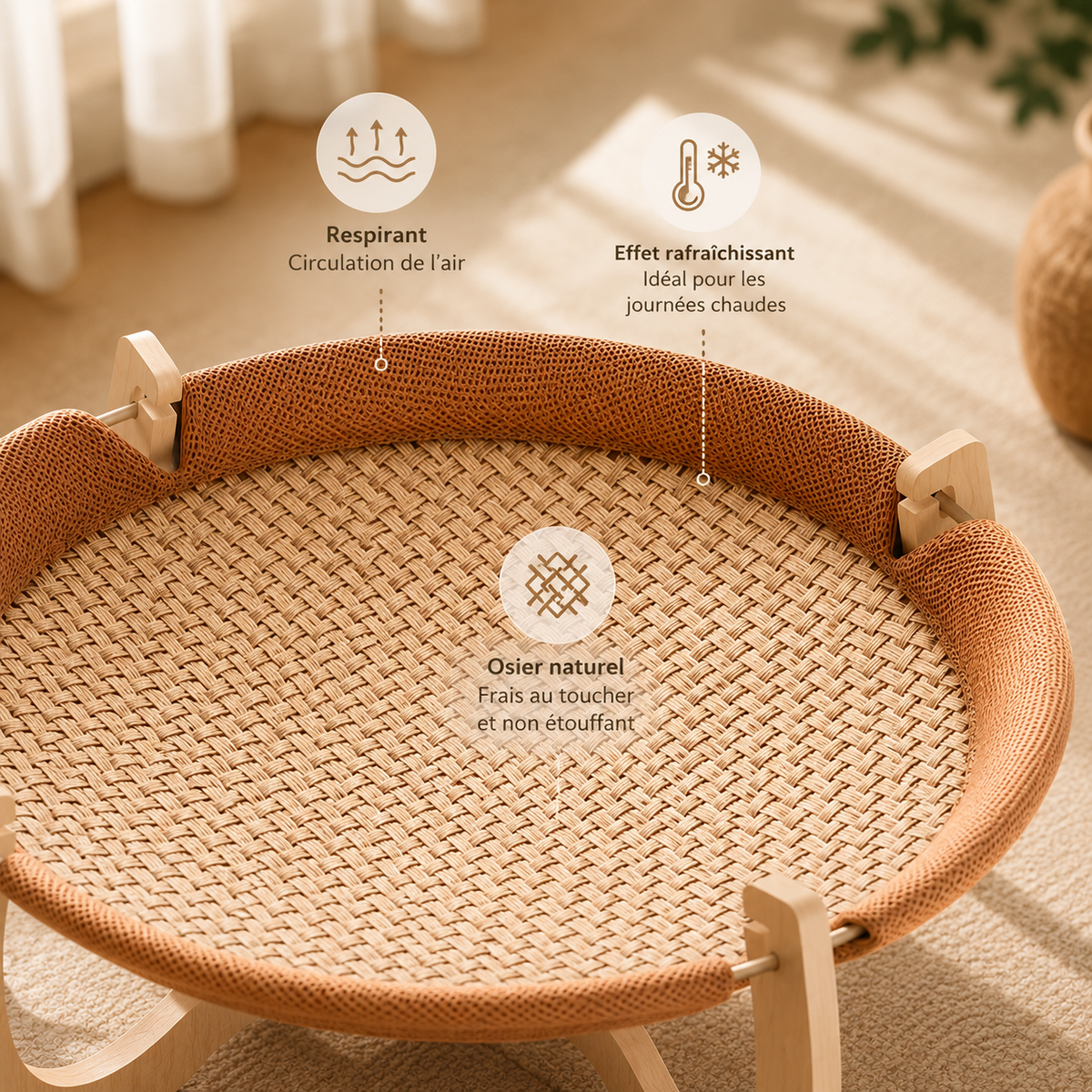 Panier rafraichissant pour chat en osier naturel