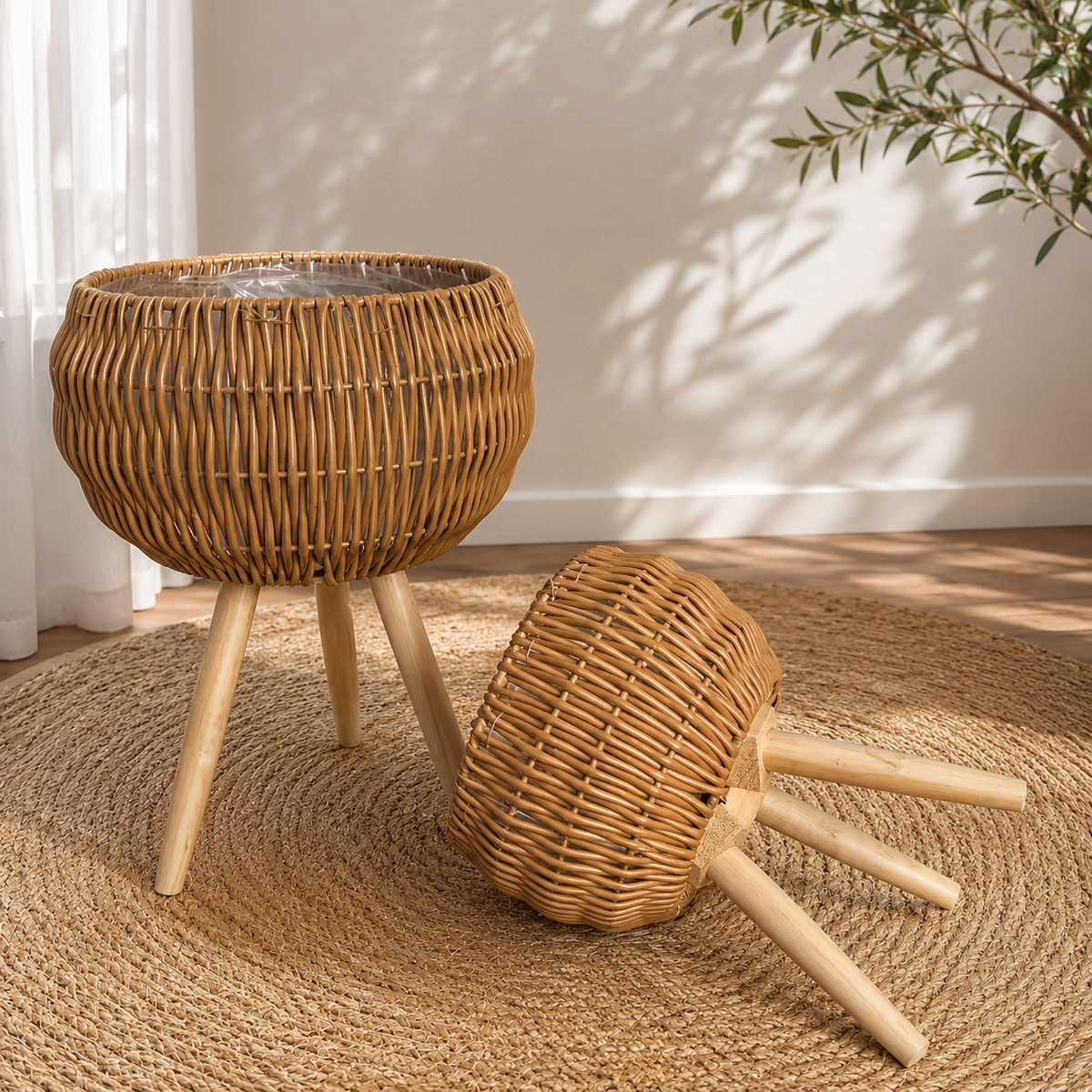 Cache-pot boho en osier – vue 3