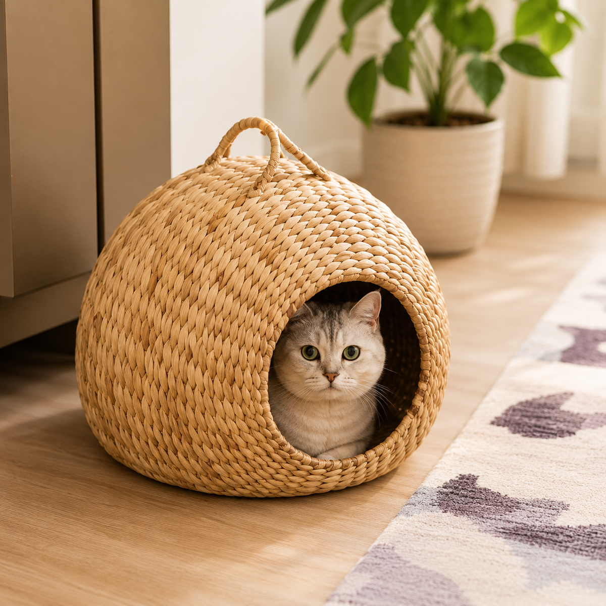 Panier pour chat en osier pour déplacement