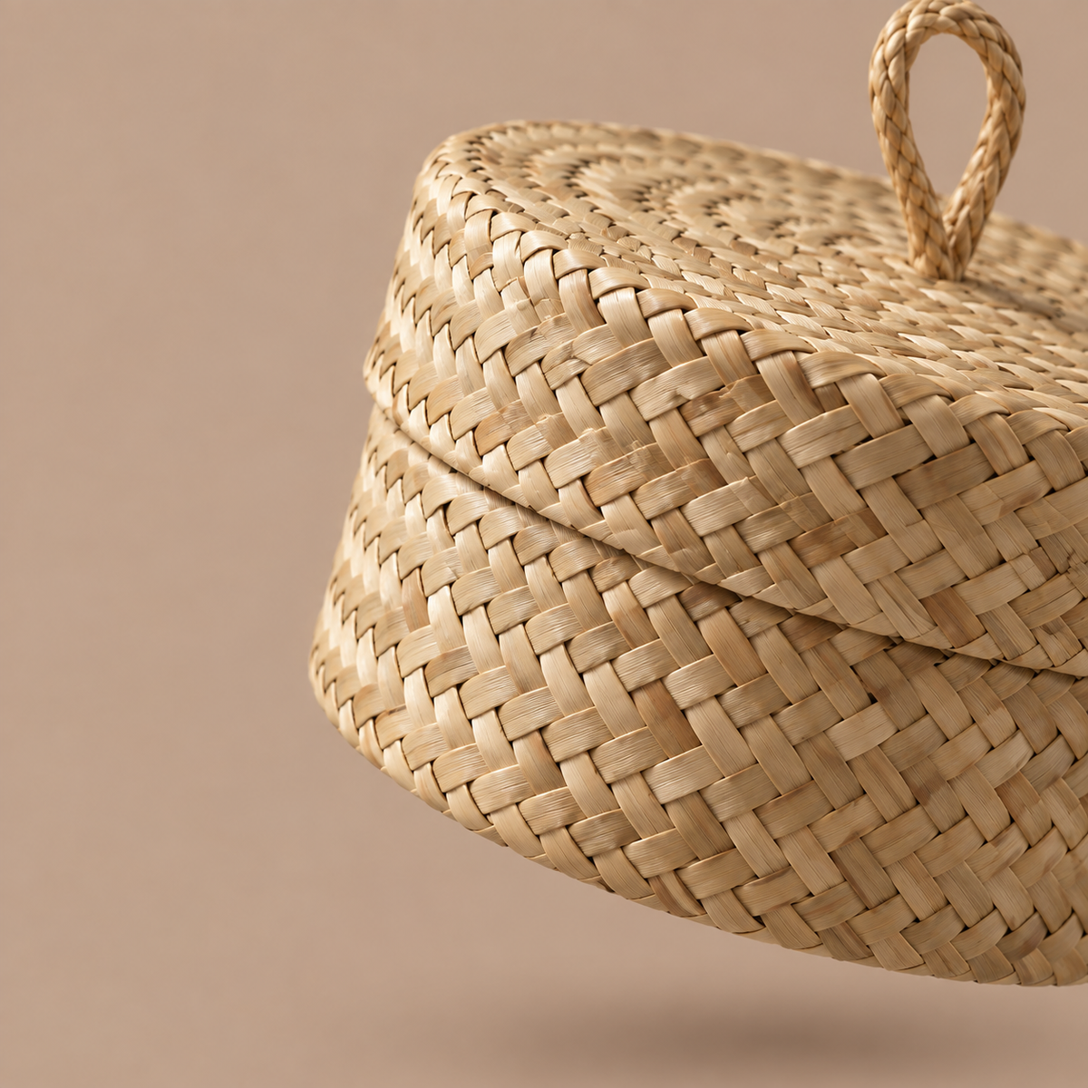 Boîte de rangement ronde en osier avec couvercle – vue 3