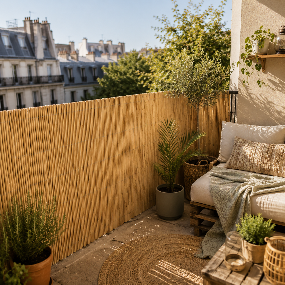 Canisse en osier naturelle H.1,6m x L.6m pour Balcon, Clôture, Terrasse, Pergolas