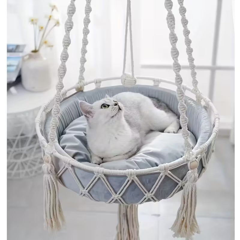 Panier suspendu pour chat en osier et coton tressé