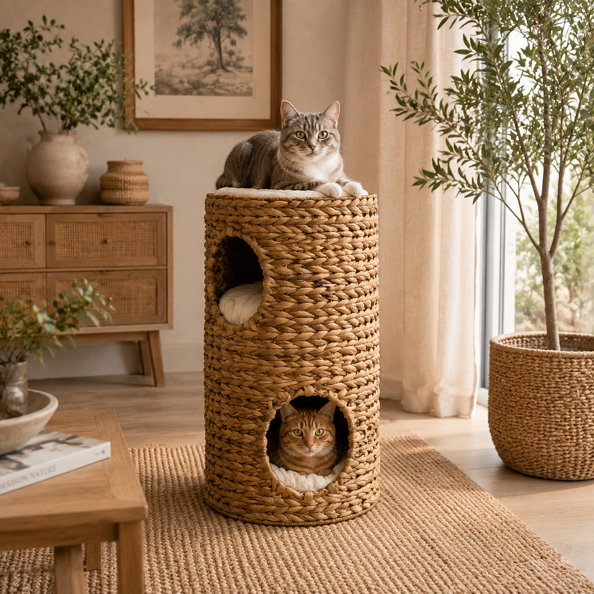 Tour pour chat en osier seagrass