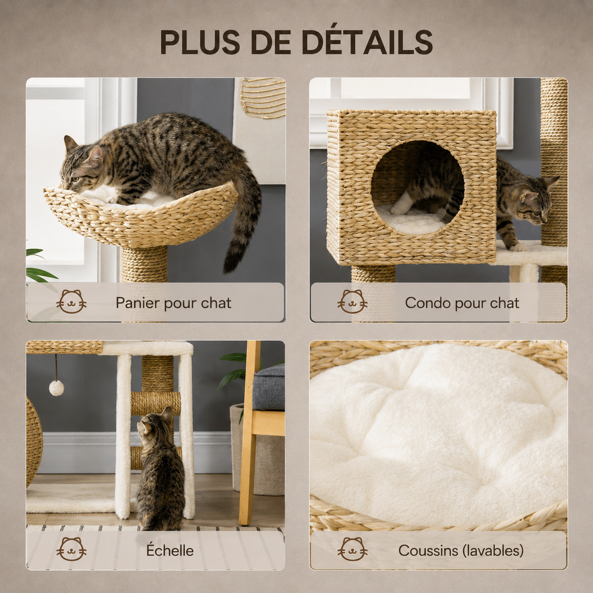 Lit pour chat en osier tour spécial griffoir