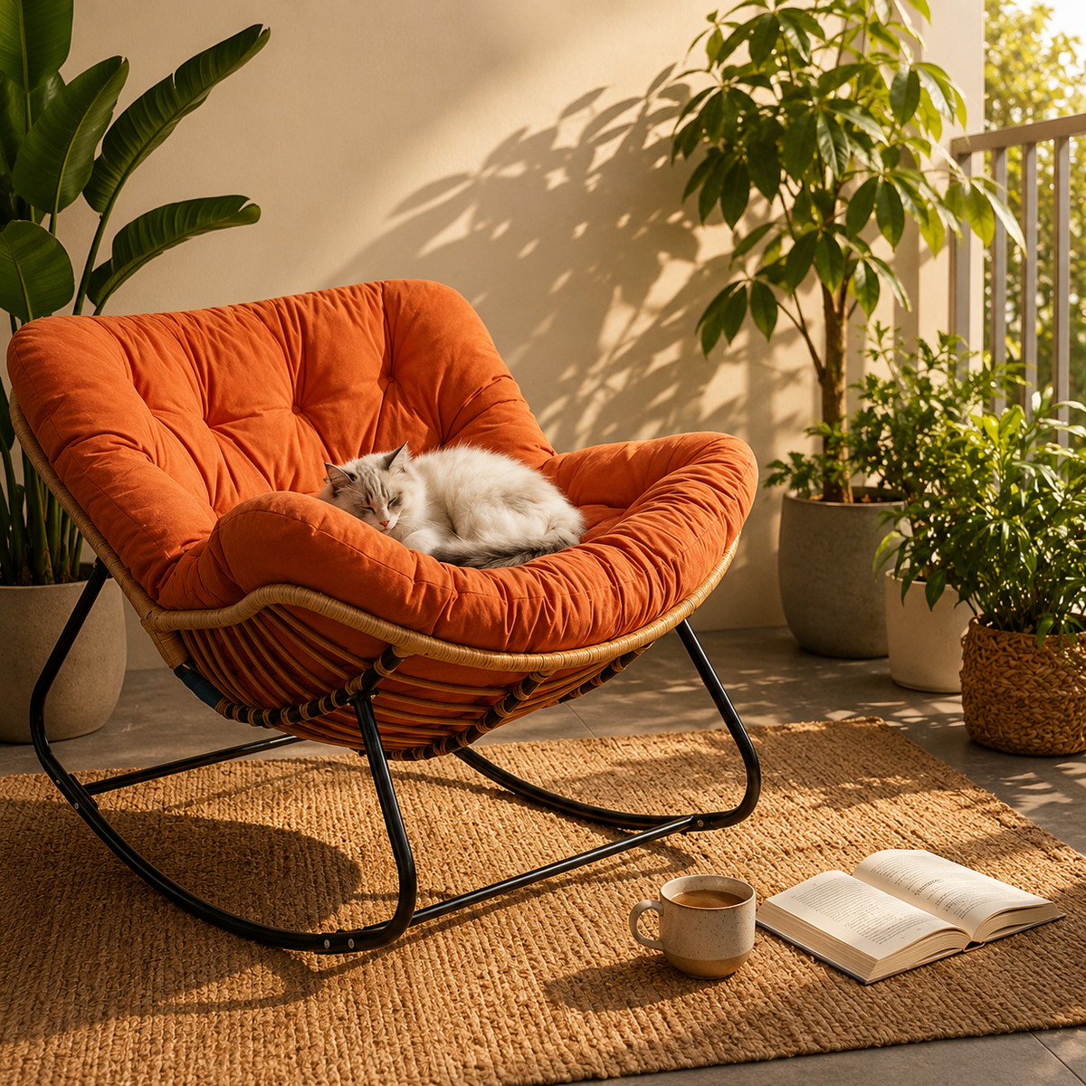 Chaise longue d'extérieur en osier toutes saisons
