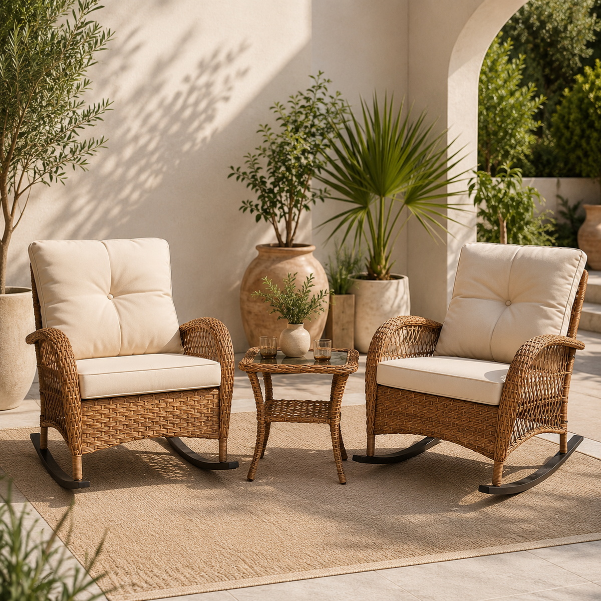 Fauteuil d'extérieur en osier pour patio et piscine