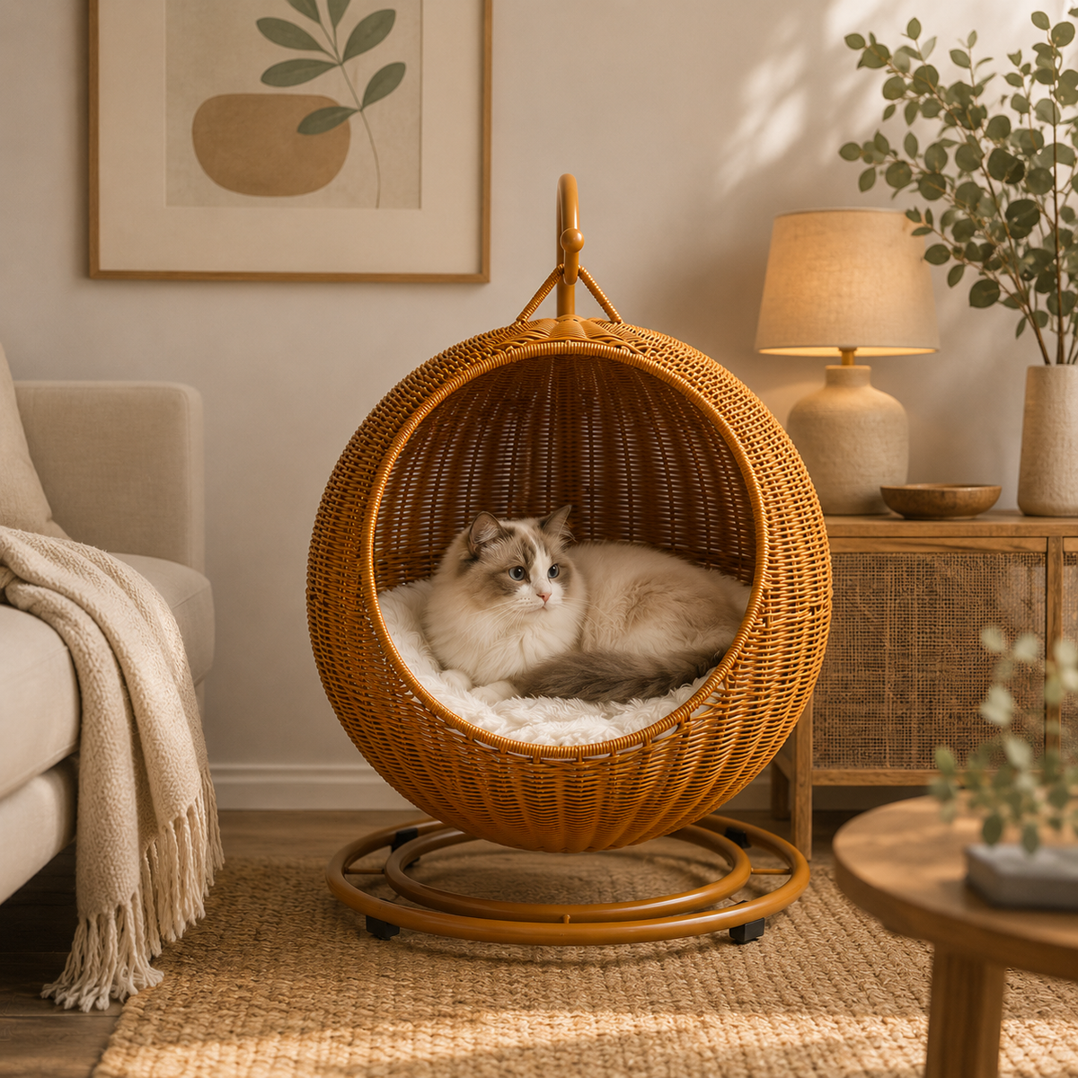 Panier pour chat suspendu en osier