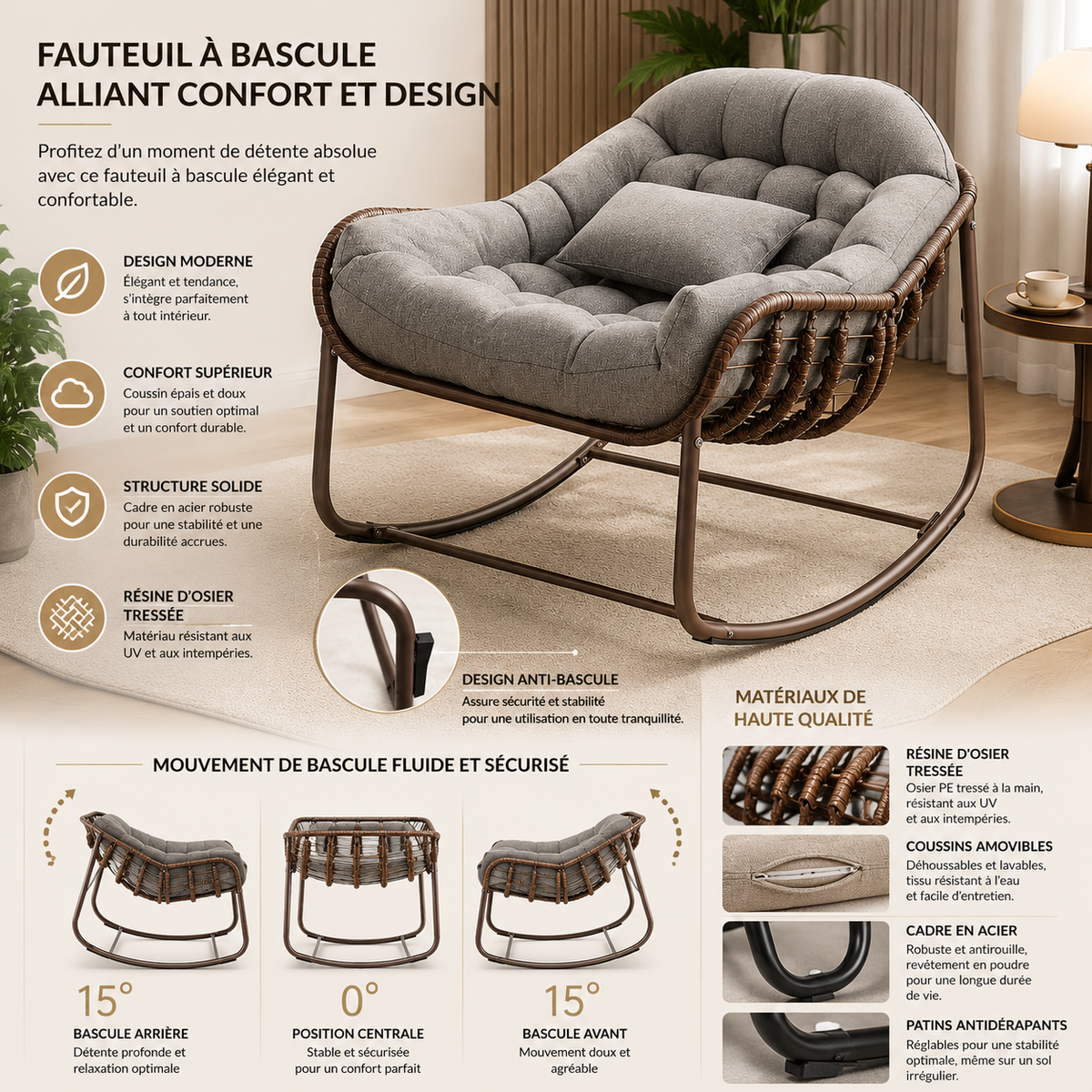 Fauteuil Papasan en osier – vue 3