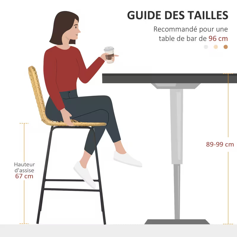 Lot de 2 tabourets de bar en osier bohème