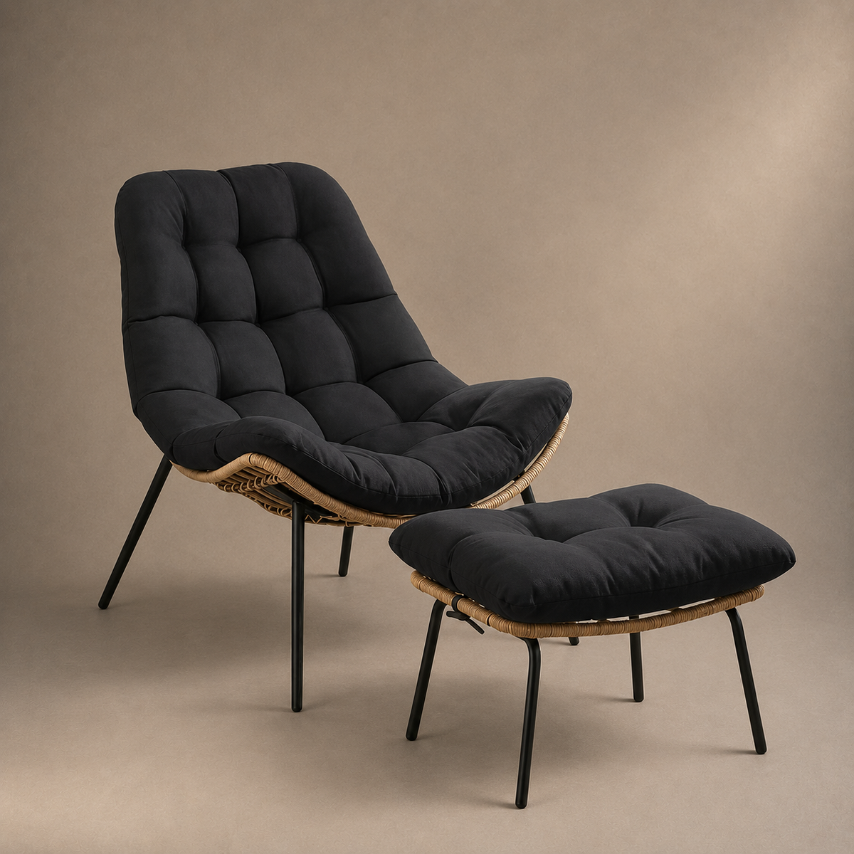 Fauteuil avec repose-pieds en osier naturel